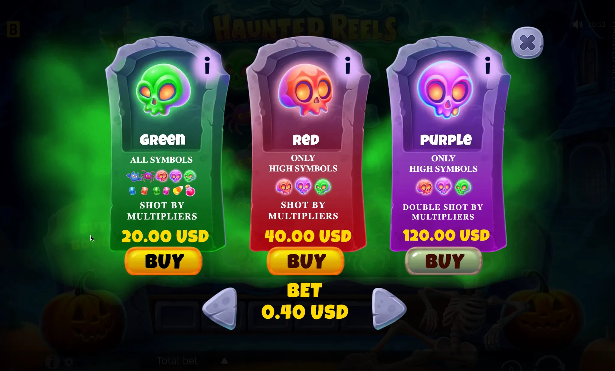 Bonus Buy options with 0.40 bet â€” Haunted Reels